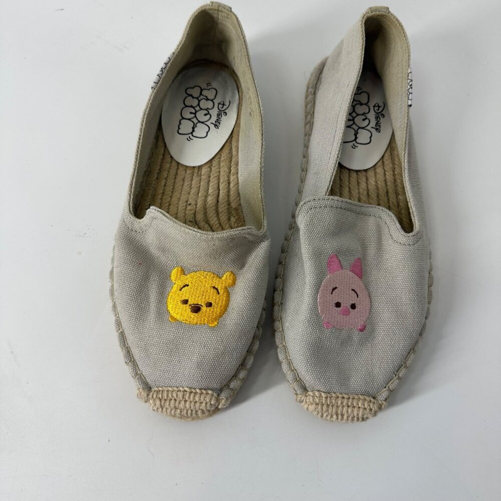 * Disney Winnie The Pooh & Piglet Espadrilles Beige Canvas Slip-On Shoes Womens